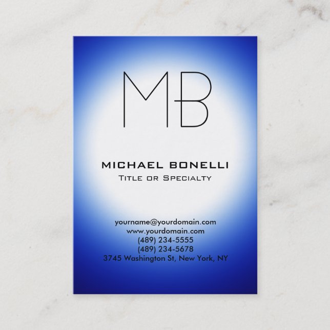 Chubby modern blue white light business card (Front)