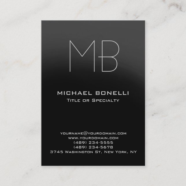 Chubby modern gray monogram business card (Front)