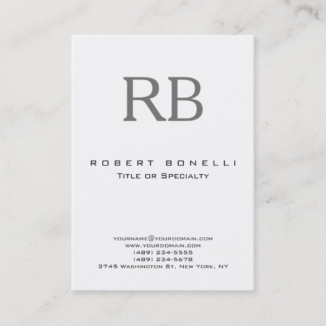 Chubby Modern Grey Monogram White Business Card (Front)