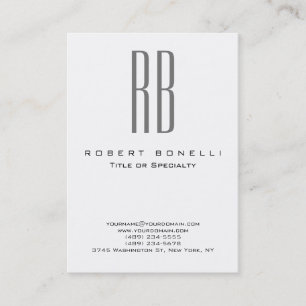 Chubby Modern Grey Monogram White Business Card