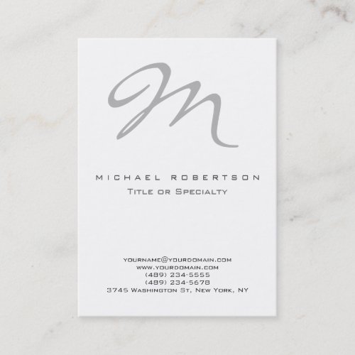 Chubby Modern Grey Monogram White Business Card