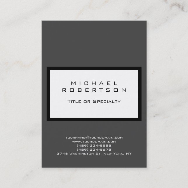 Chubby Modern Grey White Clean Business Card (Front)