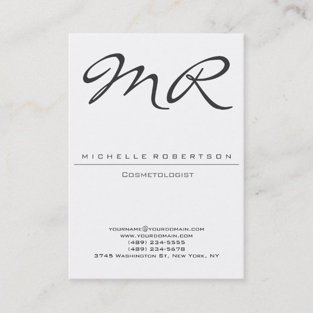 Chubby Modern Monogram Cosmetologist Business Card (Front)