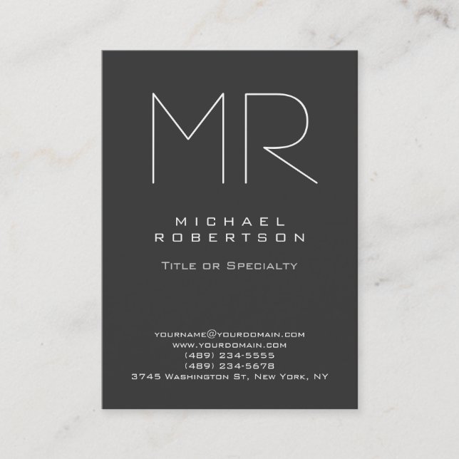 Chubby Modern Monogram Gray White Business Card (Front)