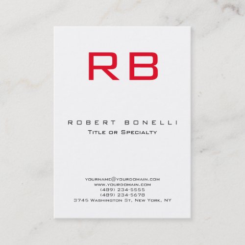 Chubby Modern Monogram Red White Business Card