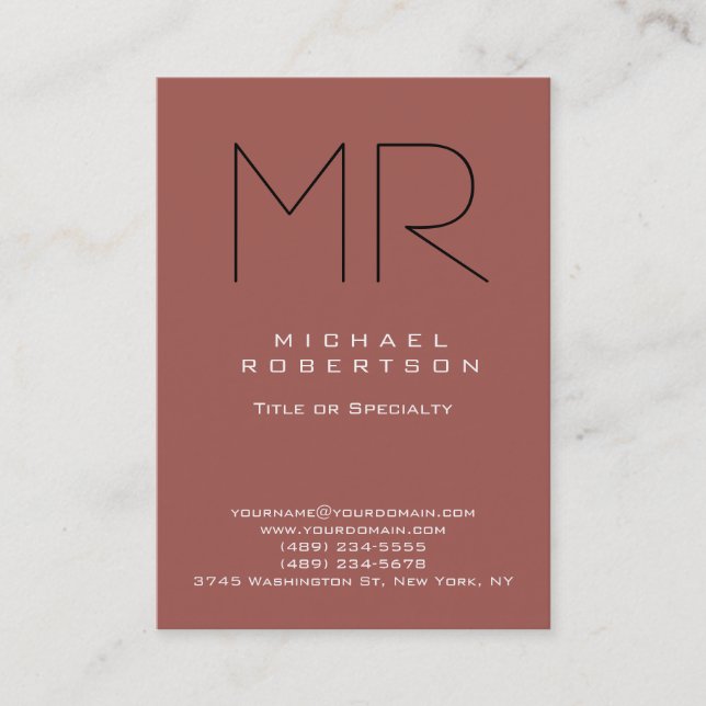Chubby Modern Monogram Redwood Clean Business Card (Front)