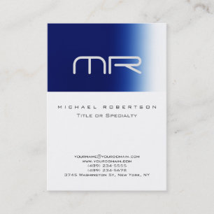 Chubby Modern Monogram White Blue Business Card