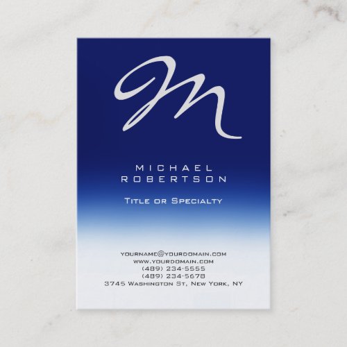 Chubby Modern Monogram White Blue Business Card