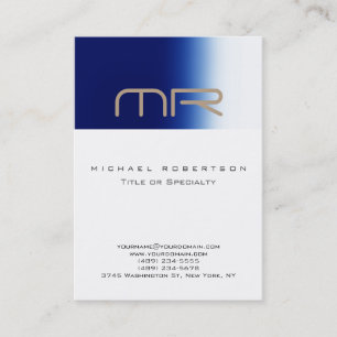 Chubby Modern Monogram White Blue Business Card