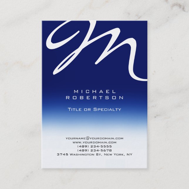 Chubby Modern Monogram White Blue Business Card (Front)