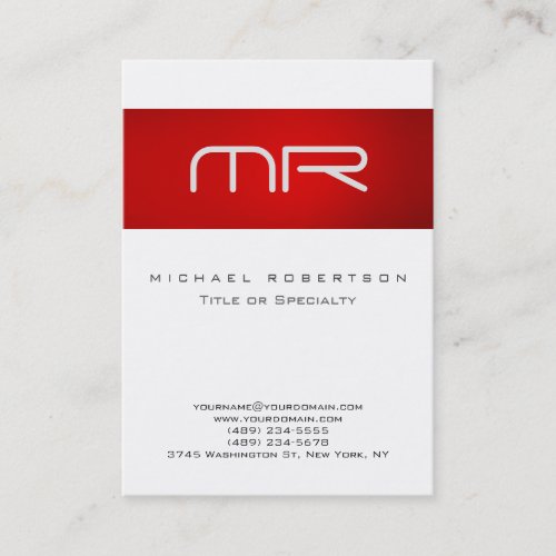 Chubby Modern Monogram White Red Business Card