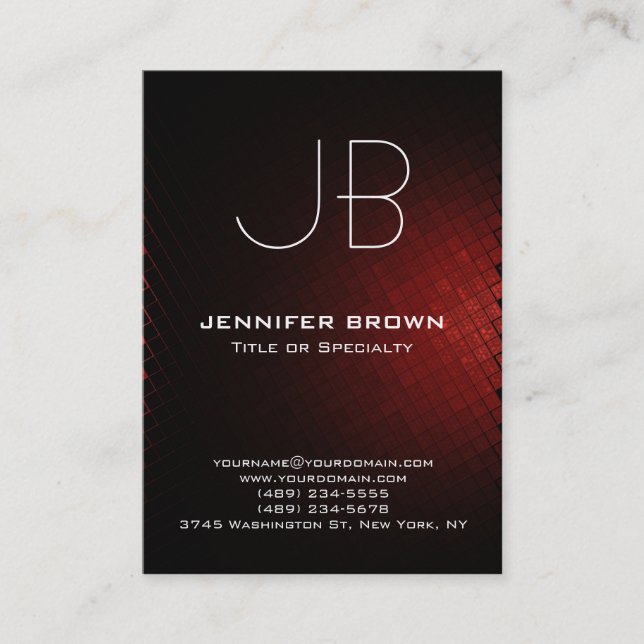 Chubby modern red black monogram professional business card (Front)