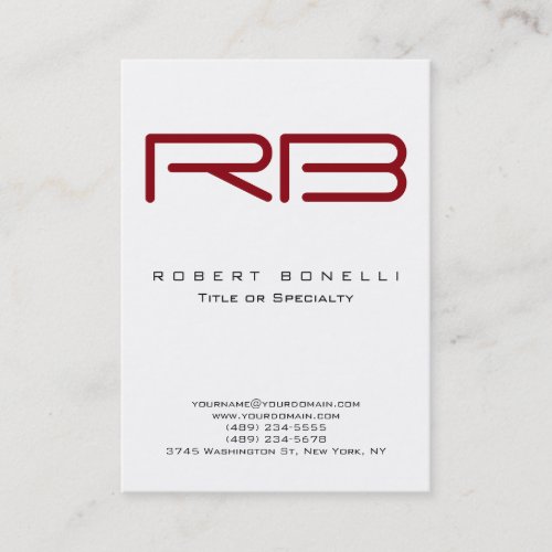Chubby Modern Red Monogram White Business Card
