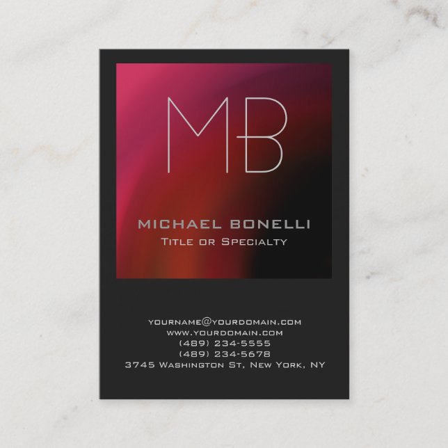 Chubby modern red pink purple gray business card (Front)