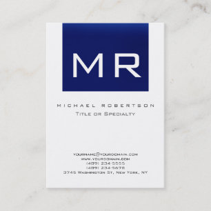 Chubby Monogram Blue White Clean Business Card