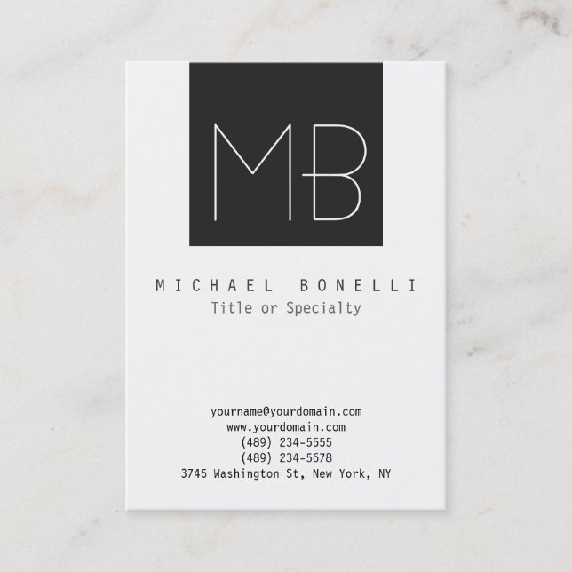 Chubby Monogram Dark Grey White Business Card (Front)