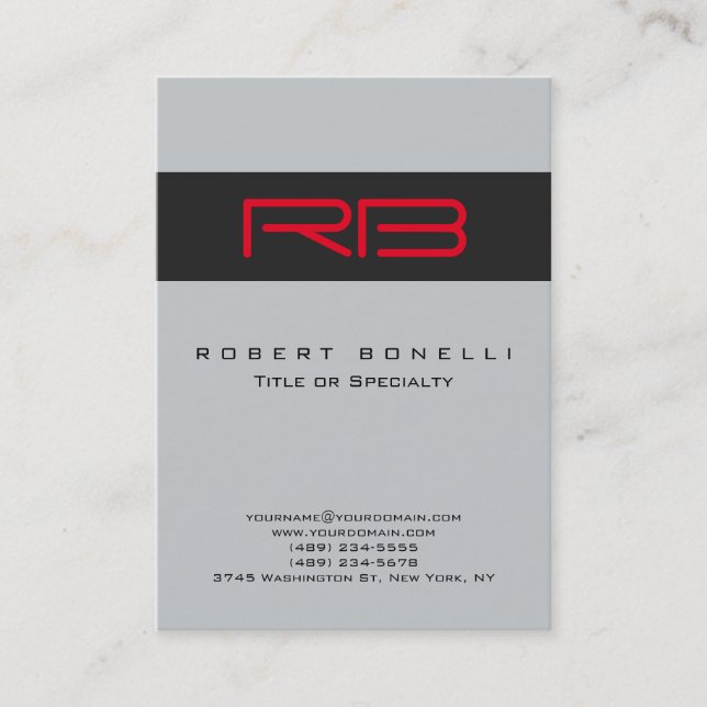 Chubby Monogram Grey Red Business Card (Front)
