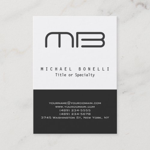 Chubby Monogram Grey White Clean Business Card
