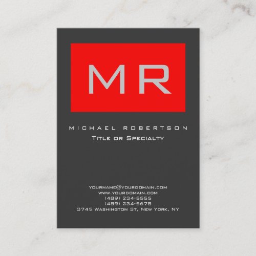 Chubby Monogram Red Gray Clean Business Card