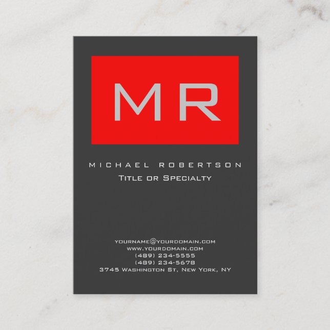 Chubby Monogram Red Gray Clean Business Card (Front)