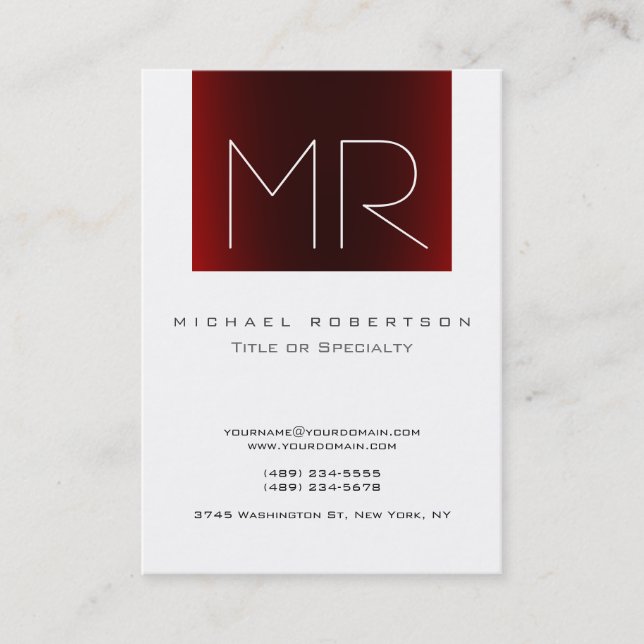 Chubby Monogram Red Striped White Business Card (Front)