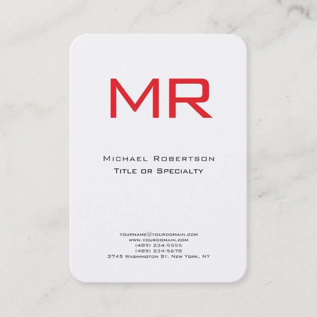 Chubby Monogram Red White Minimalist Business Card (Front)