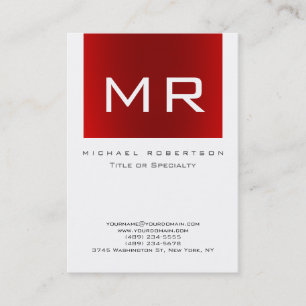 Chubby Monogram Red White Minimalist Business Card
