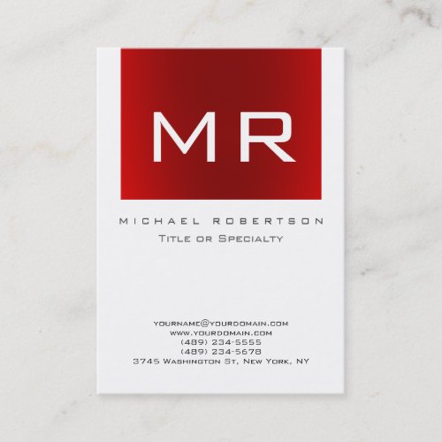 Chubby Monogram Red White Minimalist Business Card