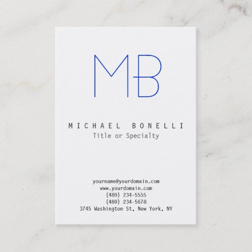 Chubby Monogram White Blue Clean Business Card