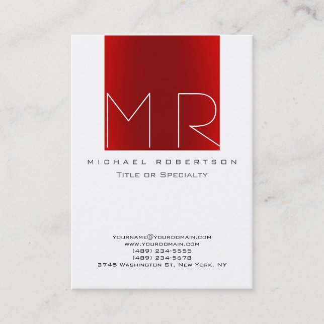 Chubby Monogram White Red Business Card (Front)