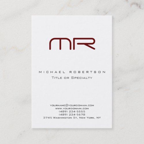 Chubby Monogram White Red Elegant Business Card