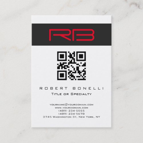 Chubby Monogram White Red QR Code Business Card