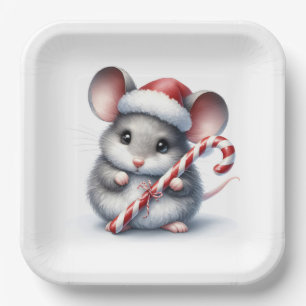 Chubby Mouse With Christmas Candy Cane Paper Plates