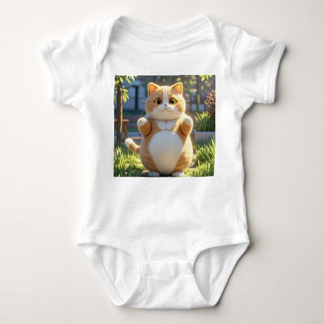 Chubby Orange Cat in Sunny Garden – Baby Bodysuit (Front)