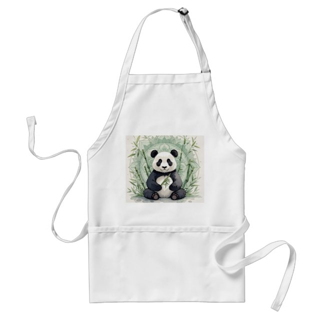 Chubby panda sitting in a lotus pose  adult apron (Front)