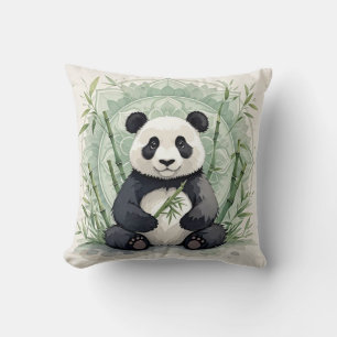 Chubby panda sitting in a lotus pose  throw pillow
