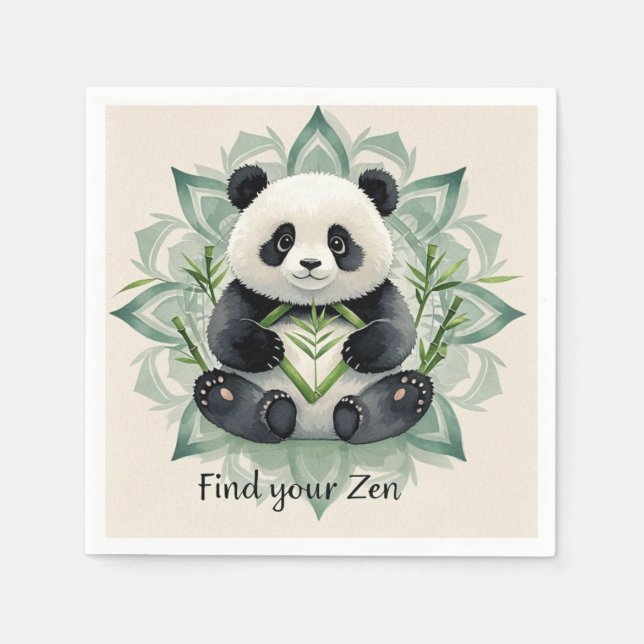 Chubby panda sitting in a lotus pose Zen Napkins (Front)