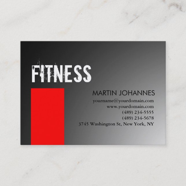 Chubby Personal Trainer Red Gray Business Card (Front)