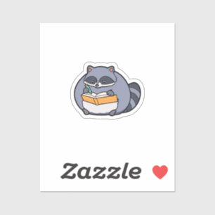 Chubby Raccoon Reading Book Kawaii Animal Sticker