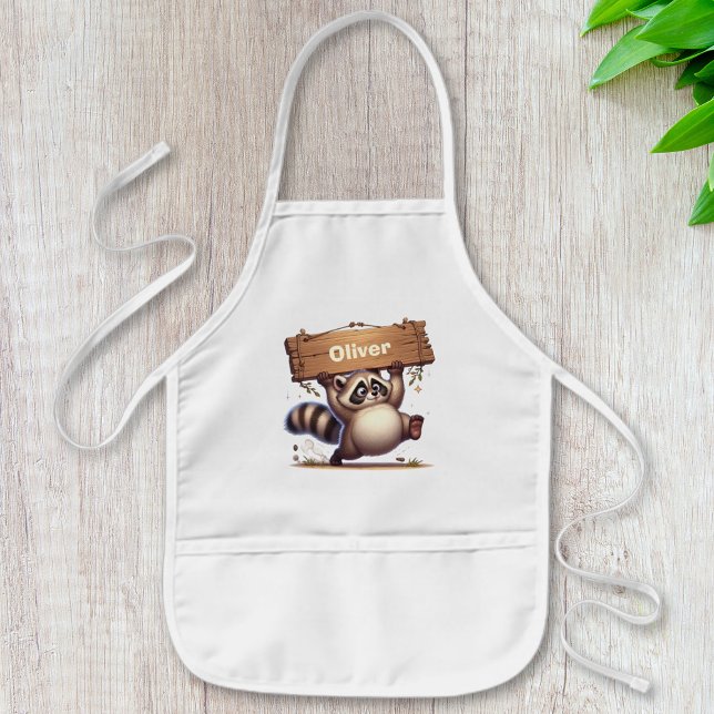 Chubby Raccoon with Customizable Name Sign  Kids' Apron (Creator Uploaded)