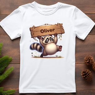 Chubby Raccoon with Customizable Name Sign T-Shirt