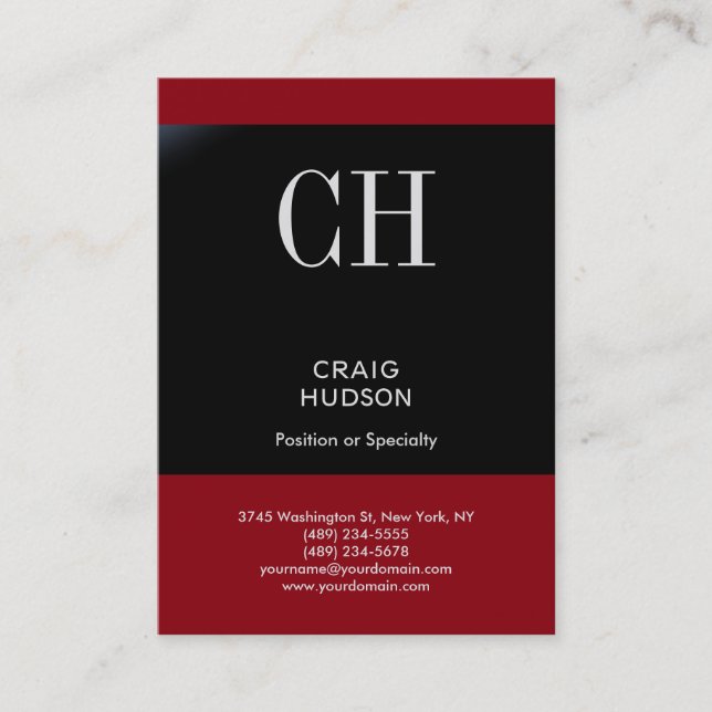 Chubby Red Black Stripe Monogram Business Card (Front)