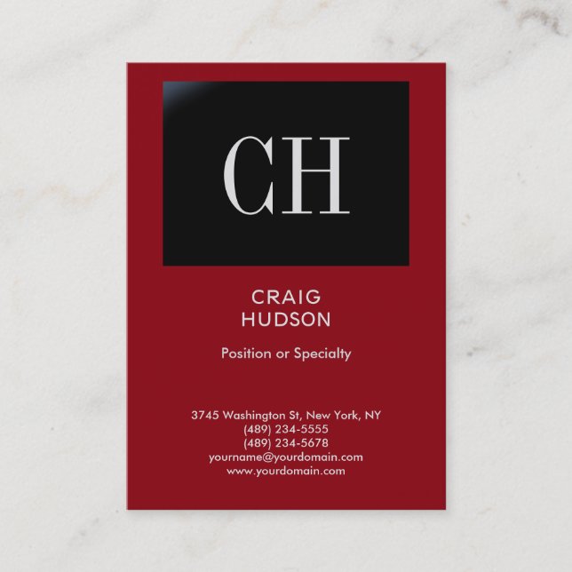 Chubby Red Black Stripe Monogram Business Card (Front)