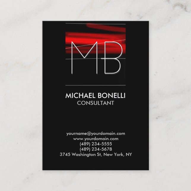 Chubby red stripe black background business card (Front)