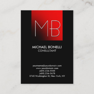 Chubby red stripe monogram black business card