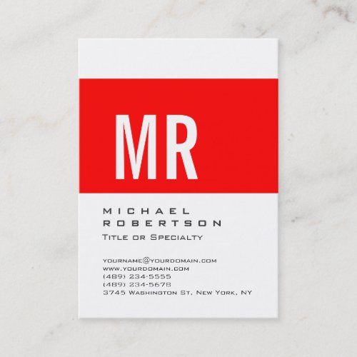 Chubby Red Striped Monogram White Business Card