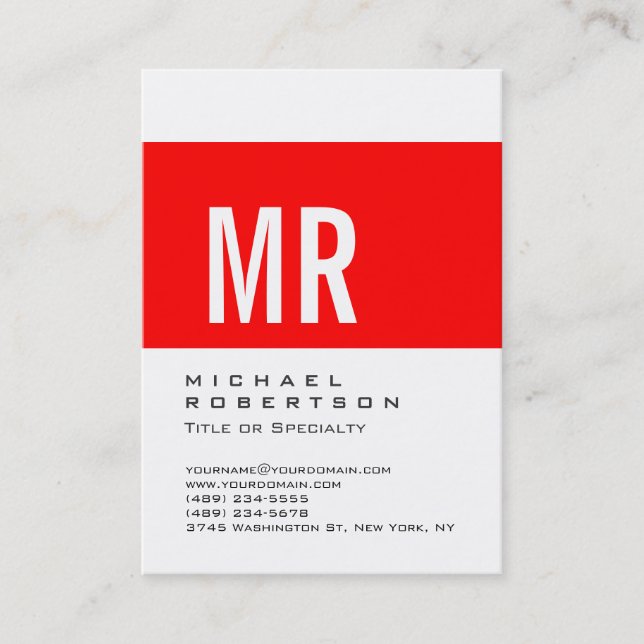 Chubby Red Striped Monogram White Business Card (Front)