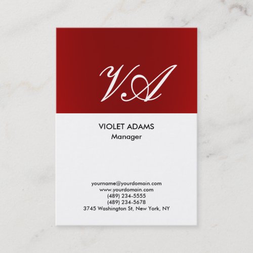 Chubby red white monogram professional modern business card