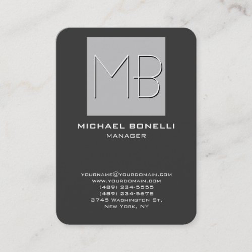 Chubby rounded corner gray monogram business card