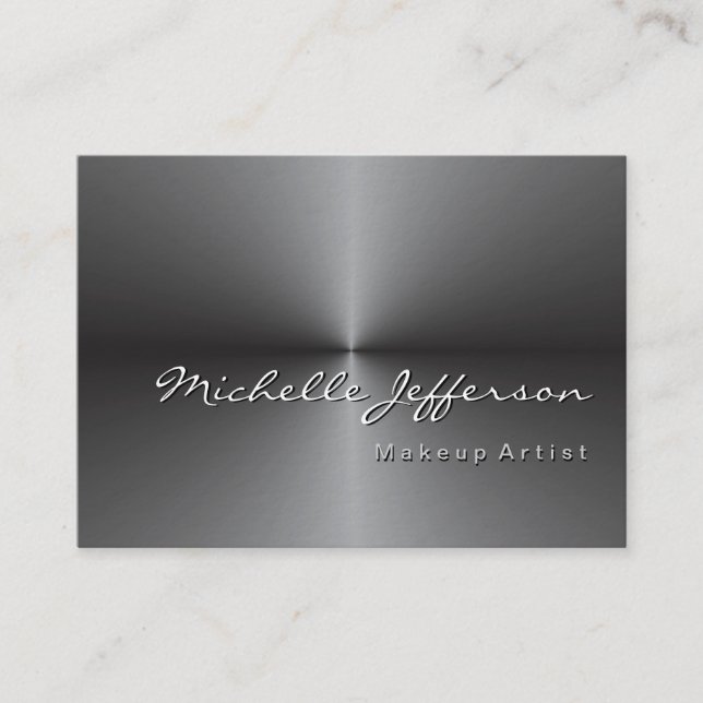 Chubby Rounded Corner Metallic Silver Gray Business Card (Front)